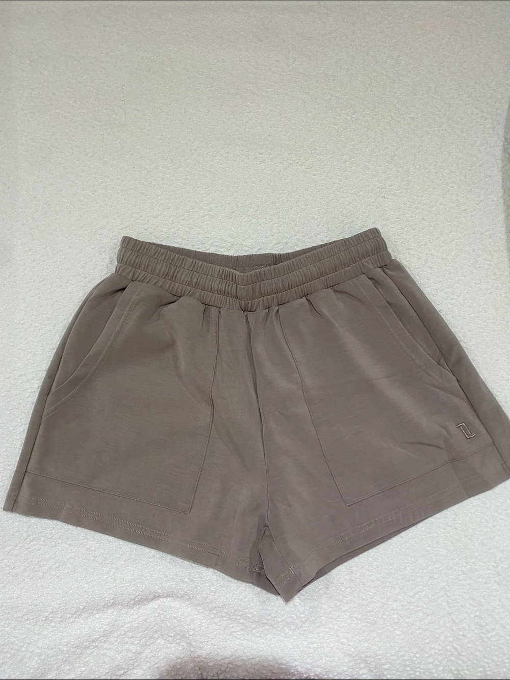 Liaison the Label Everyday Elastic-Waist Athletic Shorts in Taupe